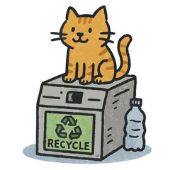 Doodle of a cat standing on a recycling machine