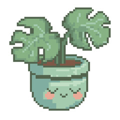 Pixel art cute Kawaii Monstera plant