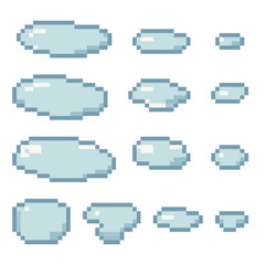 Pixel art water puddles set