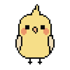 Pixel art cute Kawaii lutino cockatiel with red cheeks