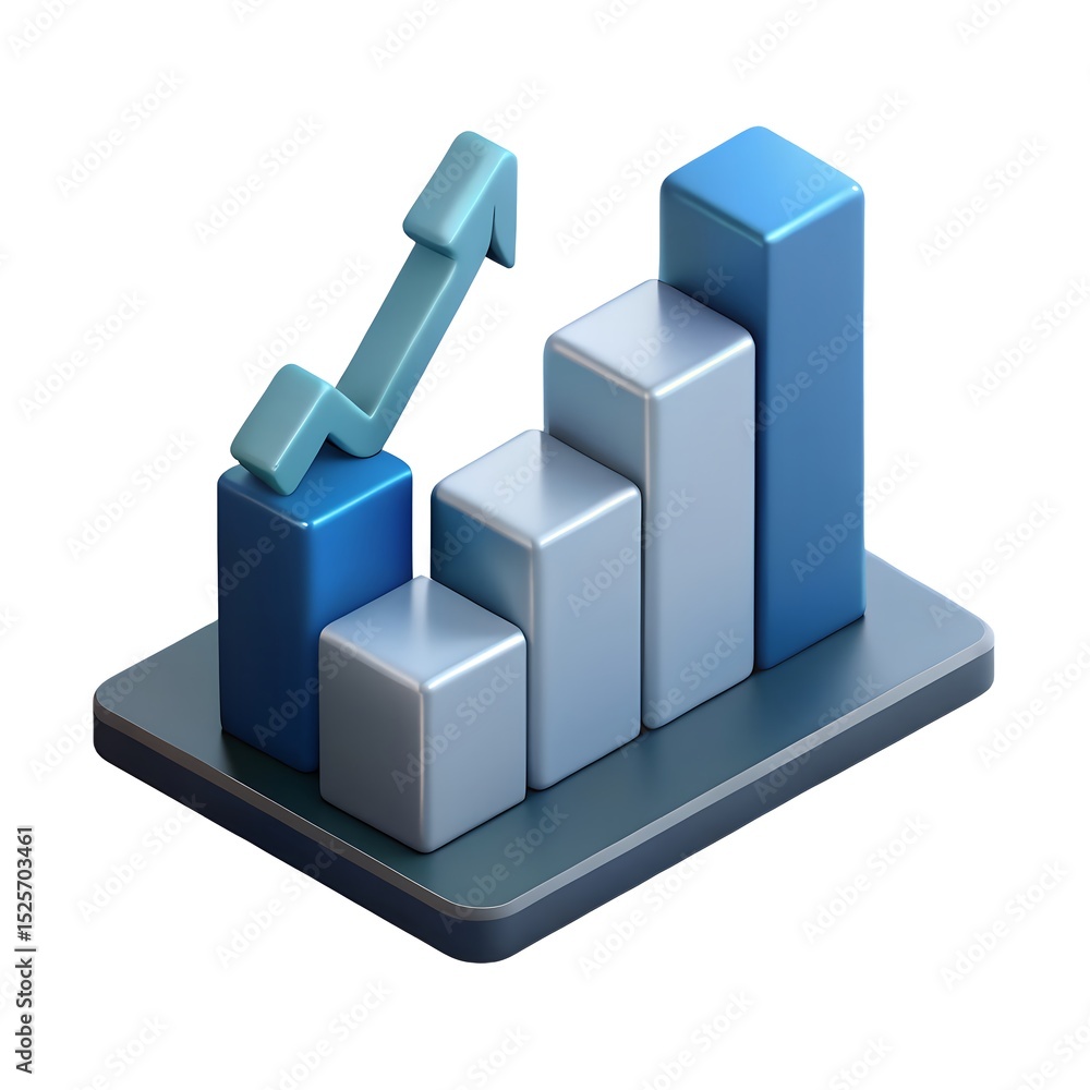 Aufkleber 3d render of ascending bar graph showing growth and progress