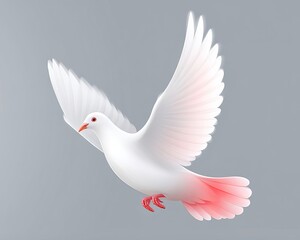 Obraz premium A stunning stylized illustration of a pure white dove with wings outstretched gracefully soaring through the calm grey atmosphere.