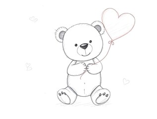 Obraz premium Cute Bear with Heart Balloon.