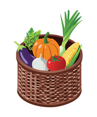 Autumn Vegetable Basket Produce - Vector Illustration