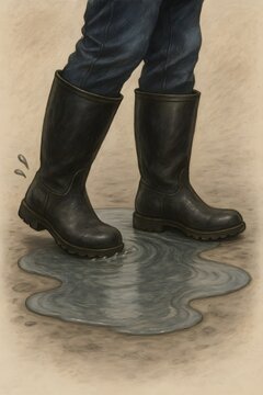 Gumboots walking through a puddle