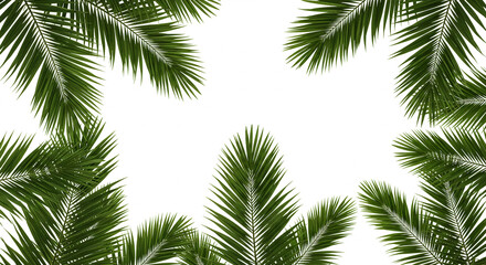 Palm leaves framing a white background, creating a tropical and minimalist aesthetic