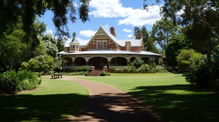 Majestic Queenslander Home with Verdant Lawns and a Picturesque Pathway