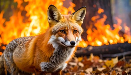 Fox in front of a fire