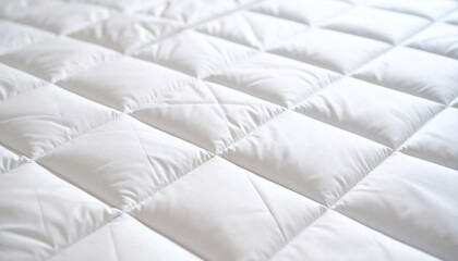 Luxurious White Quilted Comforter Texture Close-Up View of Soft, Plush Bedding