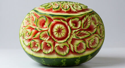 Intricately Carved Watermelon: A Culinary Artistry Displaying Floral Designs