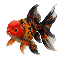 Fototapeta premium Colorful Calico Goldfish with Unique Features Swimming Gracefully Underwater, Perfect for Aquatic Themes and Illustrations, Isolated on Transparent and White Background