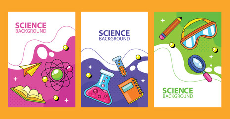 Set of science and education element template vector background