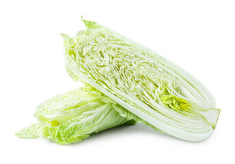 Halves of fresh Chinese cabbage isolated on white
