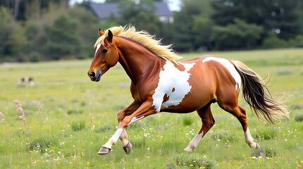 Obraz premium Running Paint Horse Meadow.