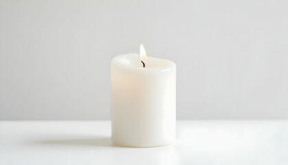 Candle Flame Burning Brightly on White Surface Still Life