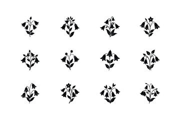Naklejka premium Canterbury bells flower set with elegant floral elements in bloom vector illustration.