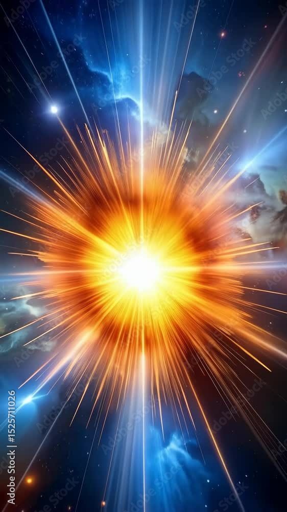 Aufkleber abstract cosmic burst animation with orange and green clouds and streaking light rays creating a sen