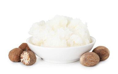 Natural shea butter in bowl isolated on white