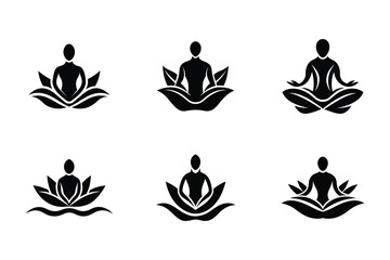 Meditation logo set in silhouette showing peace and mindfulness themes vector illustration.