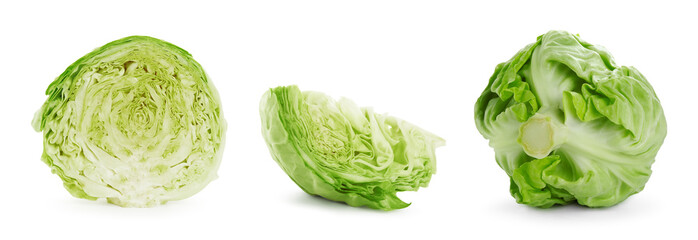 Fototapeta premium Fresh ripe cabbages on white background, set