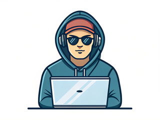 doctor with laptop. laptop, computer, business, businessman, internet, office, technology, glasses, notebook, cartoon, person, work, pc, people, working, thief, suit, communication, men, job, woman, v