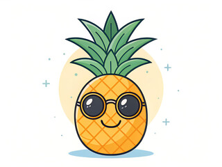 pineapple cartoon illustration. pineapple, fruit, food, isolated, tropical, fresh, healthy, white, ripe, sweet, green, juicy, ananas, yellow, object, diet, leaf, nature, dessert, freshness, natural, j