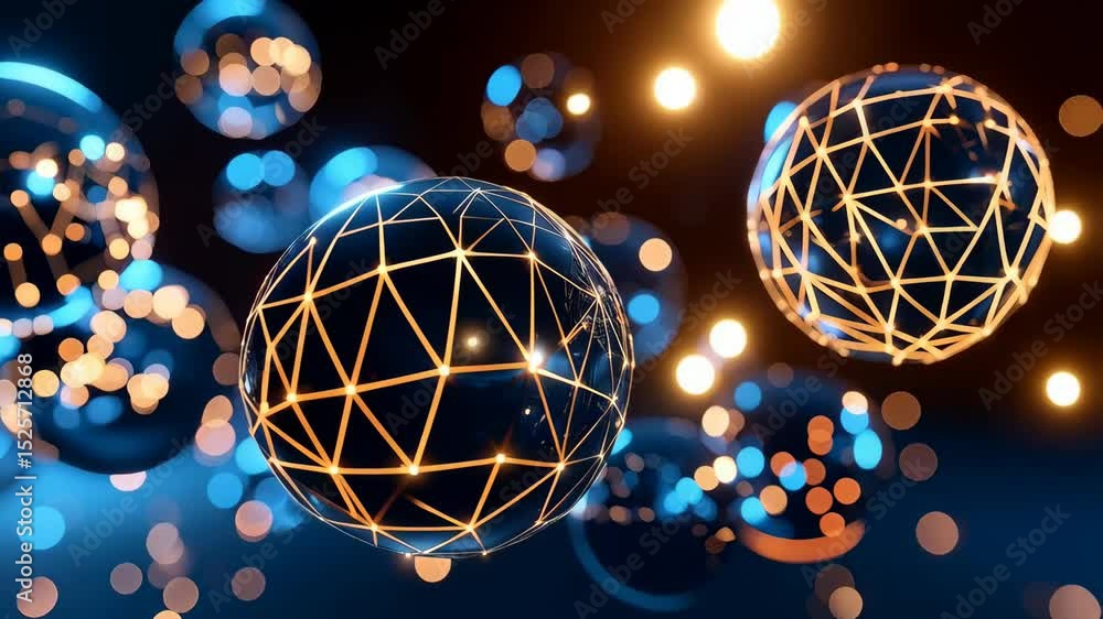 Aufkleber abstract glowing network spheres, digital connection background with geometric shapes, future techno