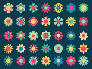 Colorful Flat Flower Icons Set
