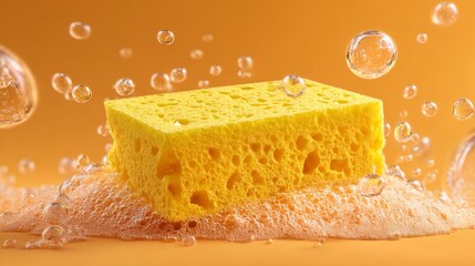 Yellow cleaning sponge for household cleaning