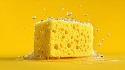 Yellow cleaning sponge for household cleaning