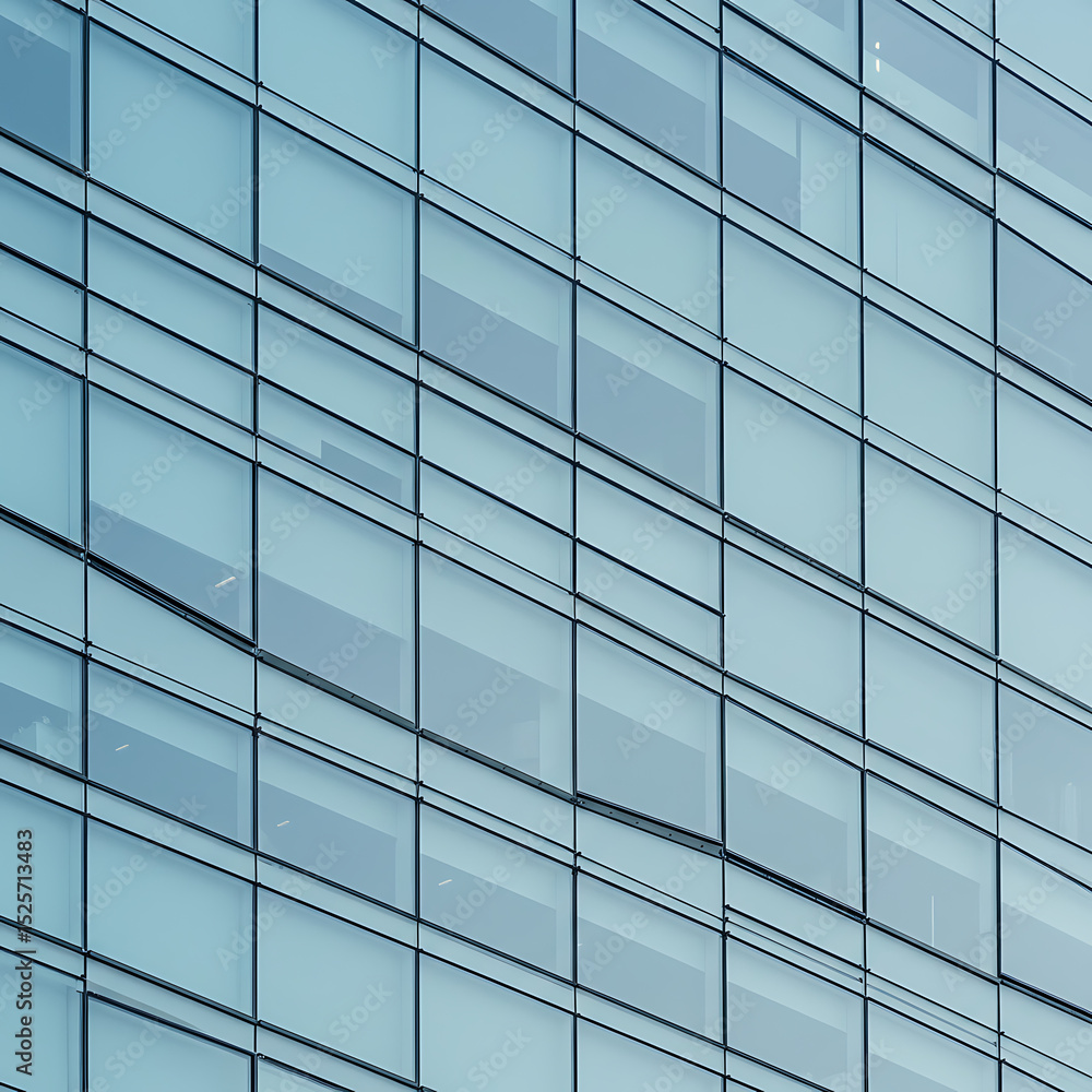 Poster angled view of a modern glass building facade, creating an abstract pattern of windows and reflectio