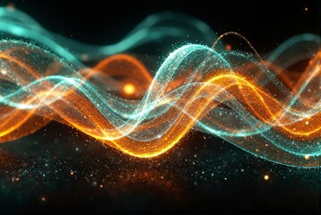 Dynamic Abstract Swirl: Orange Teal Wave Art with Sparkling Particles
