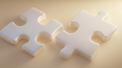 Two clean, white puzzle pieces clicking perfectly together. Representing solutions, partnership, completion