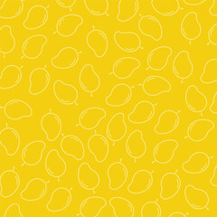Seamless pattern of mango fruit with leaves on yellow background vector illustration. Flat design. 