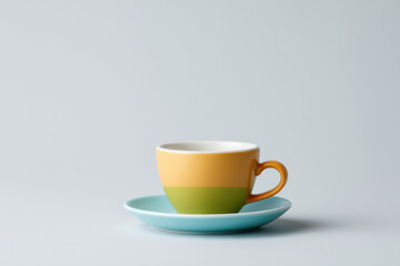 minimalistic table setting featuring single colorful cup on ultrabright clean background