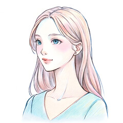 Pretty Woman Portrait, Blonde Hair, Blue Eyes, Pastel Drawing