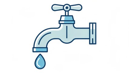 A water tap with a droplet falling from the spout, symbolizing water conservation or plumbing.
