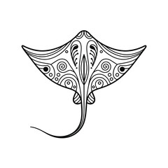 Elegant Stingray Illustration with Intricate Line Work on White Background