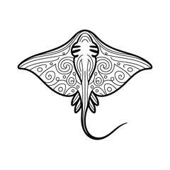 Detailed Stingray Illustration with Swirls and Lines for Coloring or Design
