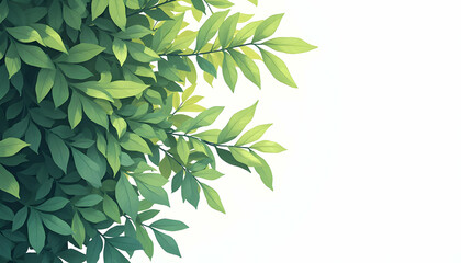 Green Leaves Border Fresh Foliage Against White Background