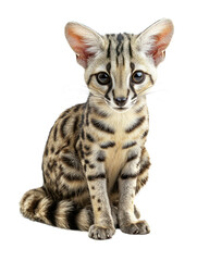 Fototapeta premium Spotted wildcat kitten, sitting, looking directly at viewer