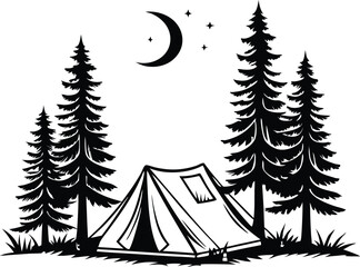 Obraz premium Camping tent in pine forest at night