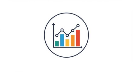 A clean vector icon symbolizing business growth and data analysis. A bar and line chart inside a vibrant, segmented circle visually represent rising trends and successful performance. Ideal for presen