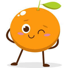 Cute orange character kawai vector for orange mascot. happy face, winking eye,. smile