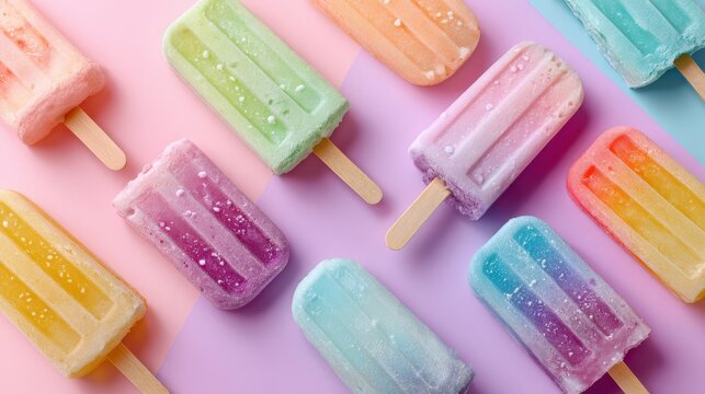 Pastel popsicles on colorful summer background