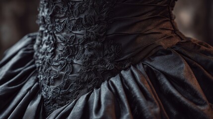 Black wedding dress fabric texture detailed closeup