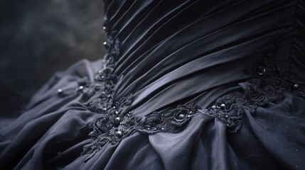 Black wedding dress fabric texture detailed closeup
