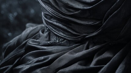Black wedding dress fabric texture detailed closeup