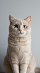 Obraz premium Adorable Cream British Shorthair Cat with Striking Yellow Eyes Posing Elegantly Indoors