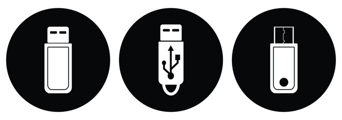 USB flash drive icon set . USB flash drive icon featuring the official USB symbol, symbolizing connectivity, data storage, and technology.